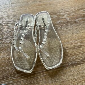 Steve Madden Clear Jelly Flip Flops With Faux Pearl Strap Size 7